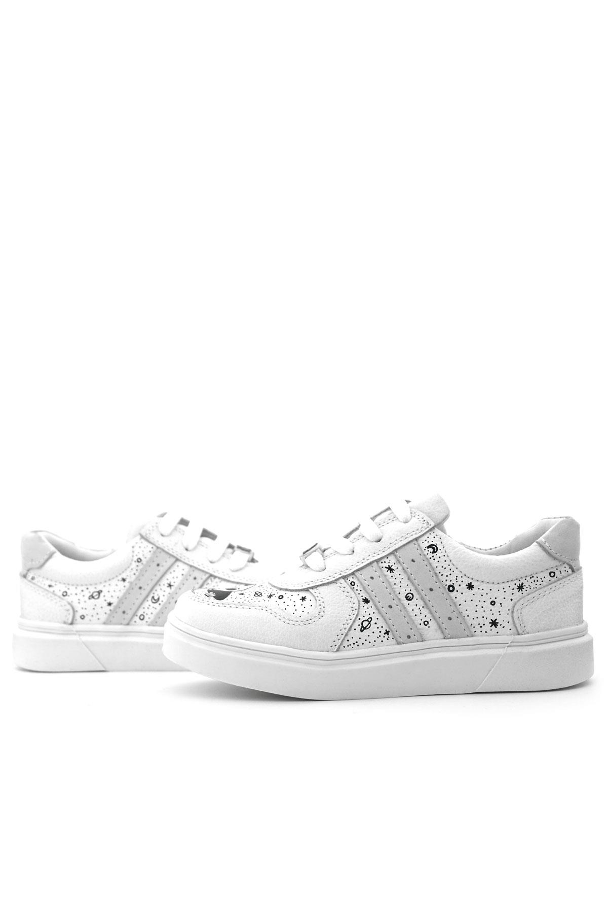 Rakerplus Tbons Özel Tasarım Hakiki Deri Beyaz Bağcıklı Fermuarlı Çocuk Ayakkabı 3701-BETB.39