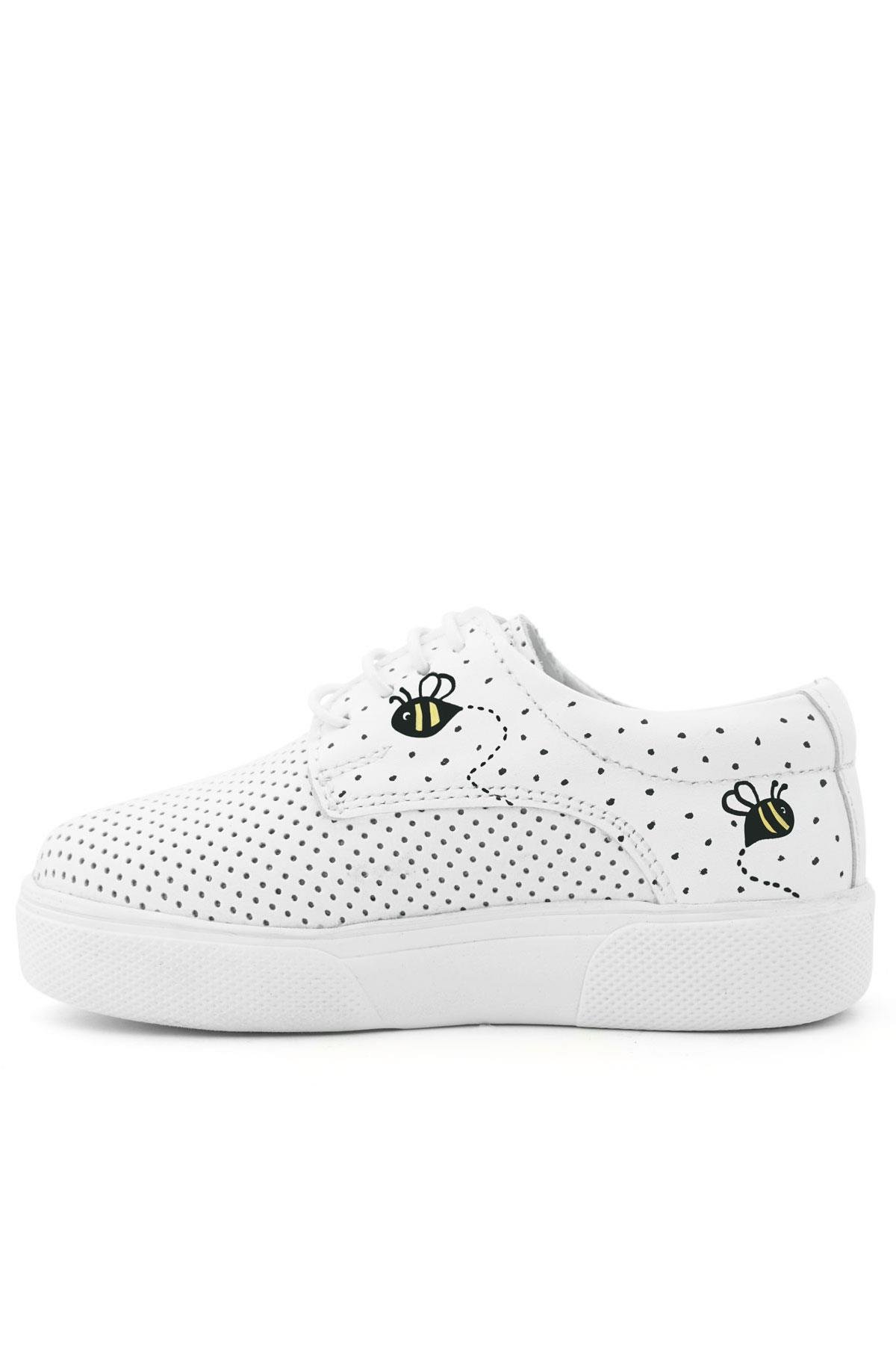 Rakerplus Tbons Özel Tasarım Hakiki Deri Beyaz Lastikli Çocuk Günlük Ayakkabı 3026-BCTB-B-DERI.30