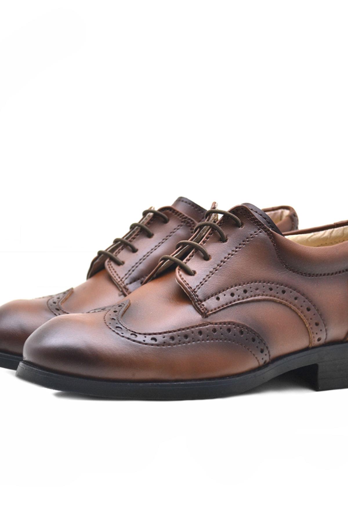 Rakerplus Titan Taba Bağcıklı Klasik Erkek Çocuk Abiye Ayakkabı 3060-TAB-B.36