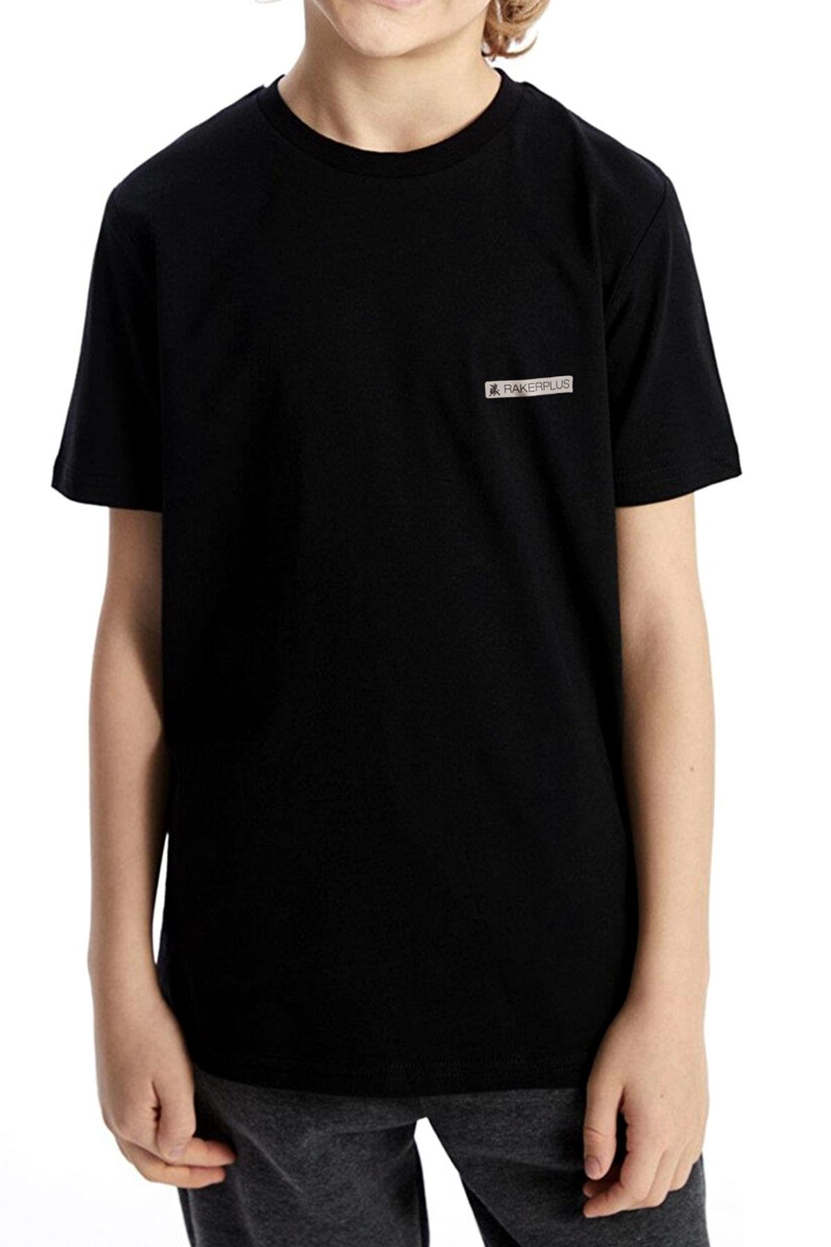 Rakerplus Siyah %100 Pamuk Unisex Kısa Kollu Çocuk Tişört