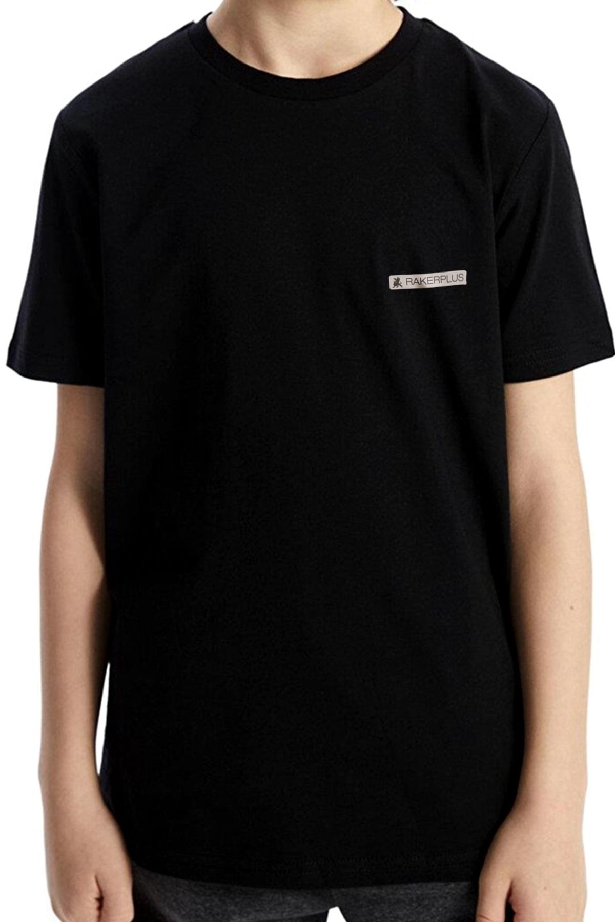 Rakerplus Siyah %100 Pamuk Unisex Kısa Kollu Çocuk Tişört