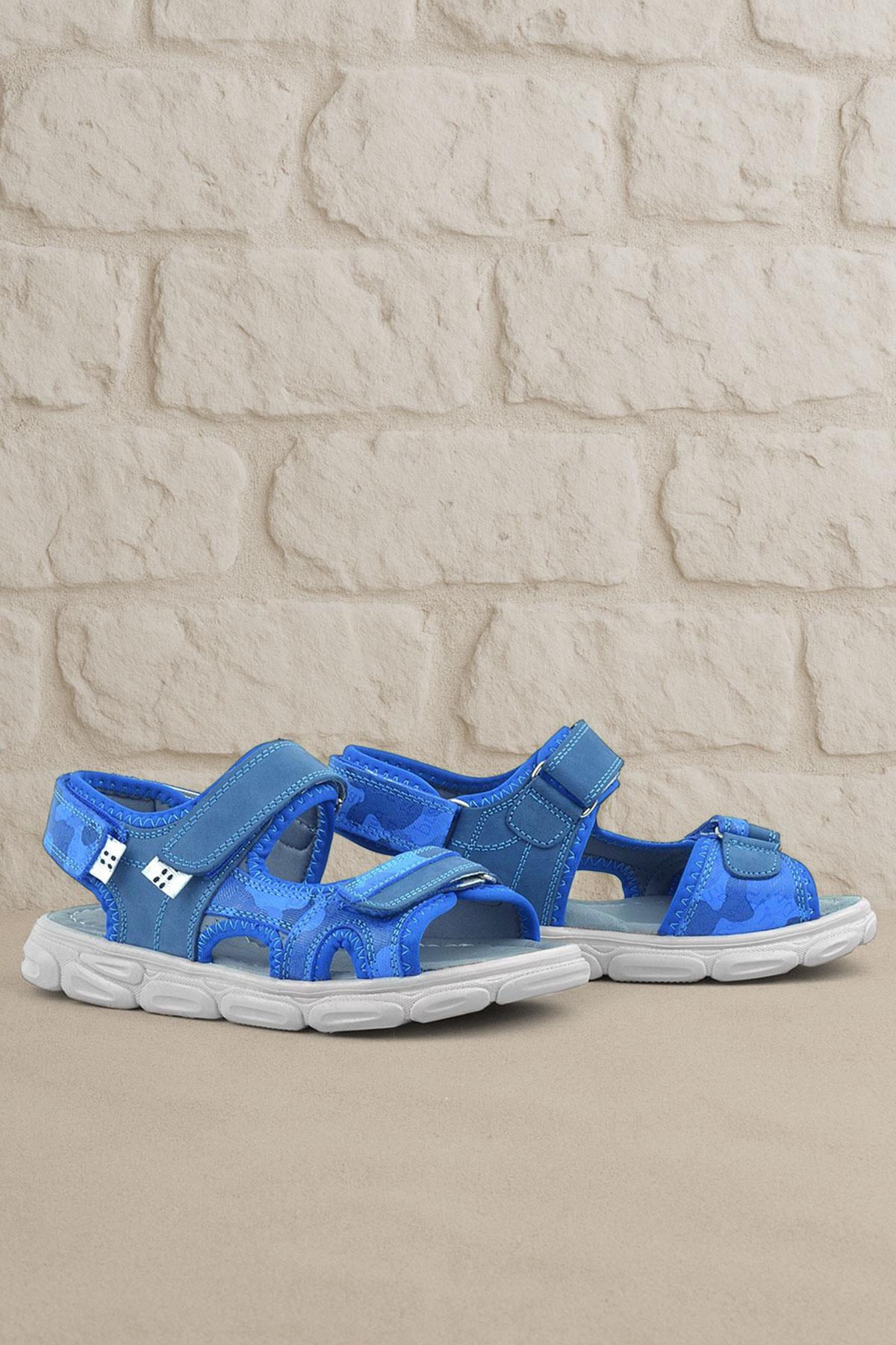 Rakerplus Wisps Hakiki Deri Mavi Kamuflaj Çocuk Sandalet 10455-MAK.26