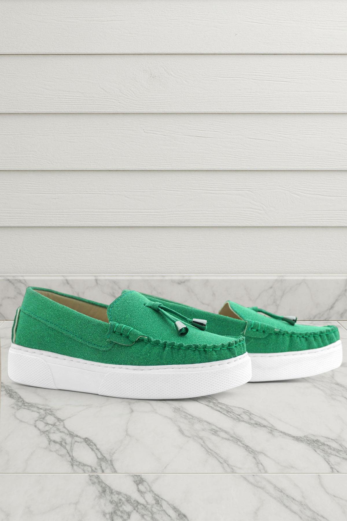 Rakerplus Yeşil Süet Ekstra Hafif Çocuk Makosen Ayakkabı 3403-Y.35