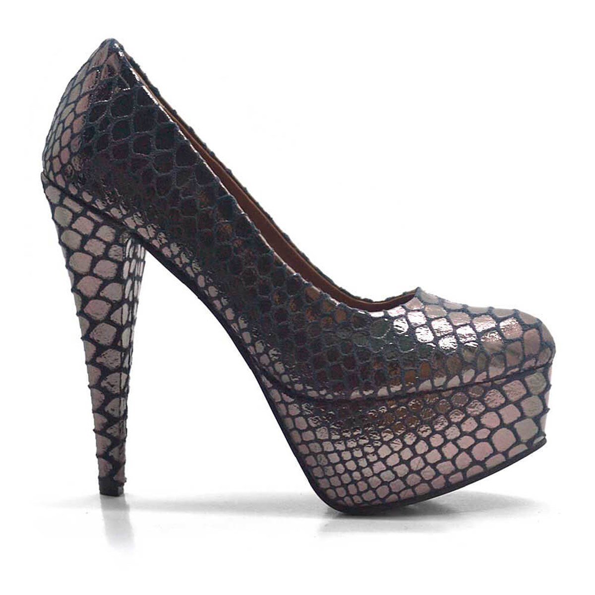 Bakır Renk Desenli Platform Topuk Kadın Ayakkabı