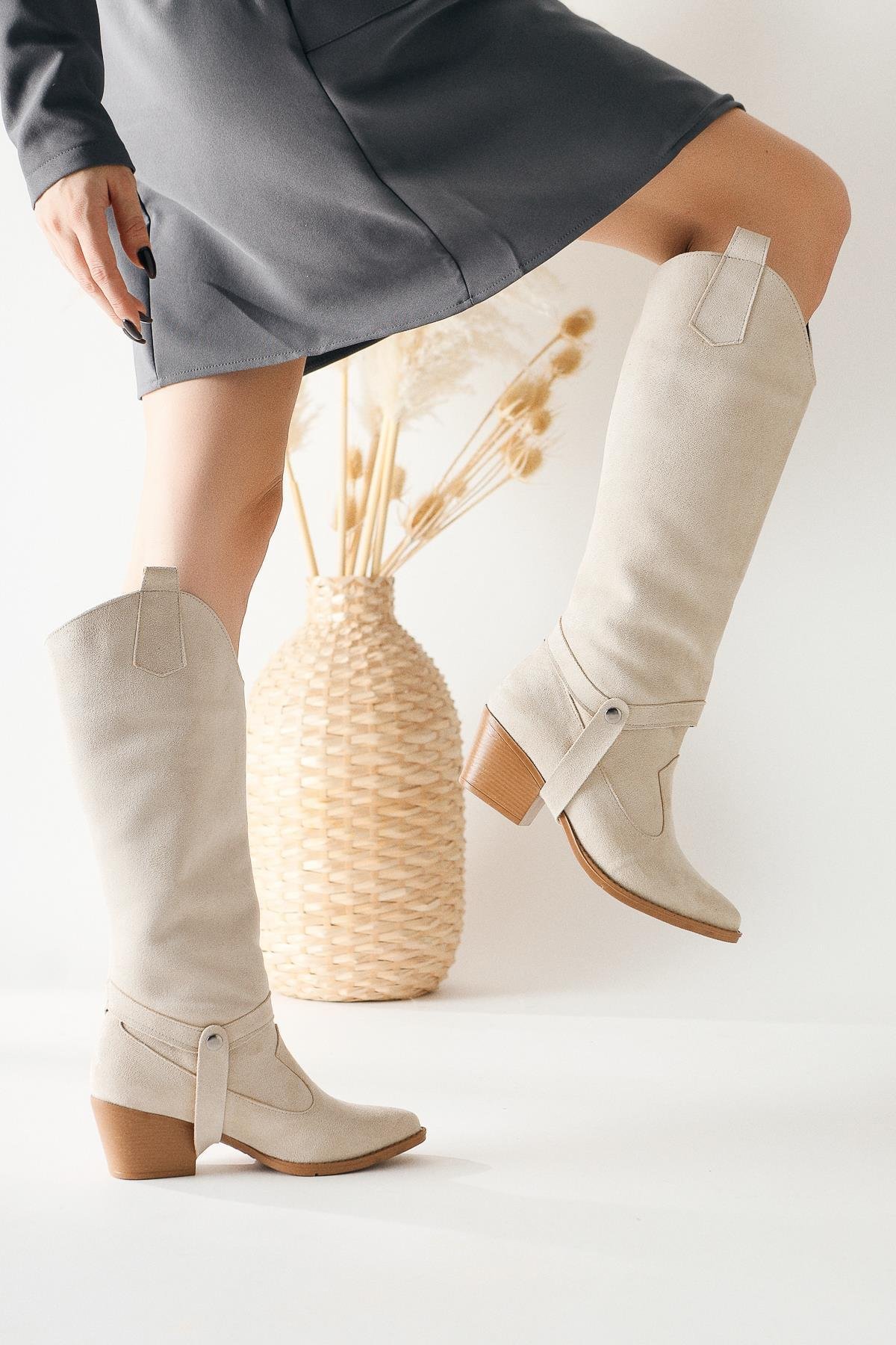 Singa Bej Süet Çıkaralabilir Konçlu Çizme-Bot