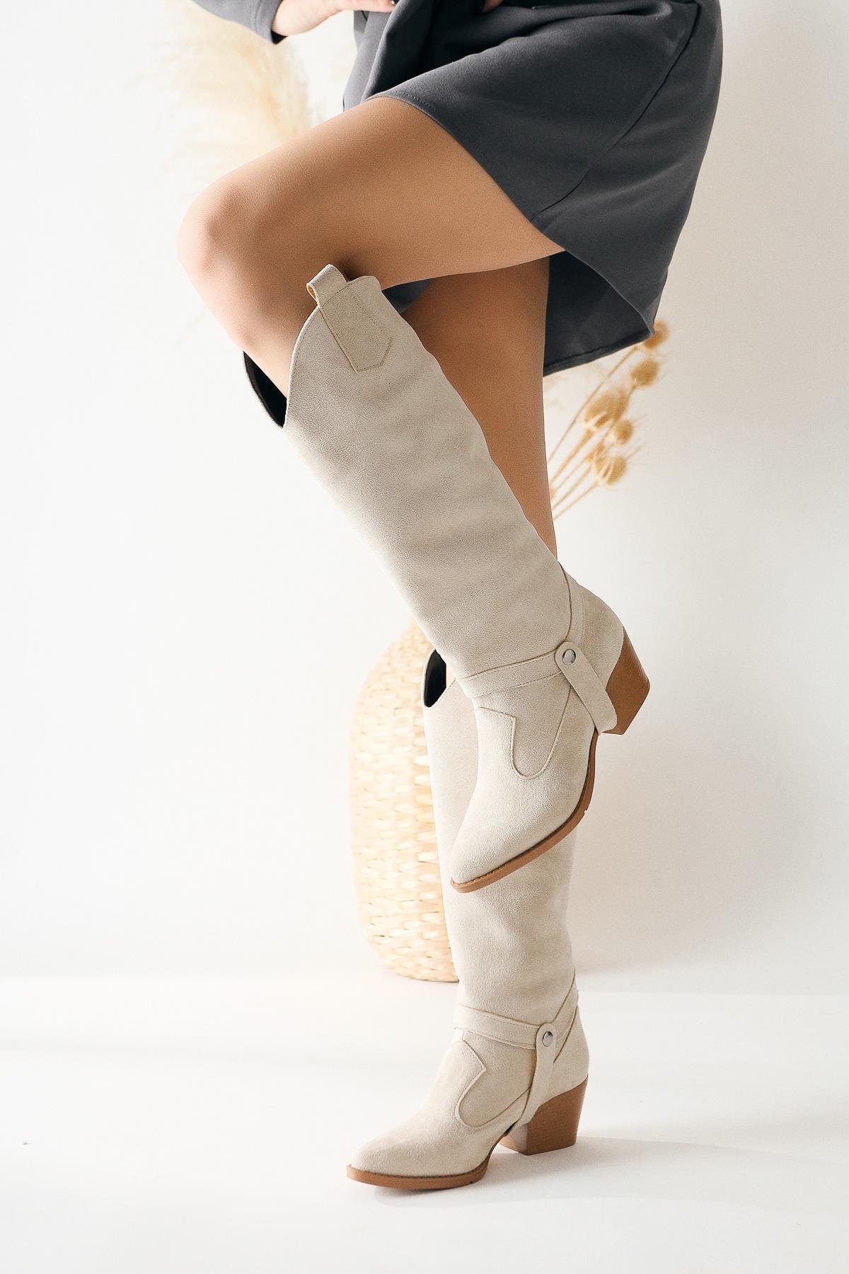 Singa Bej Süet Çıkaralabilir Konçlu Çizme-Bot