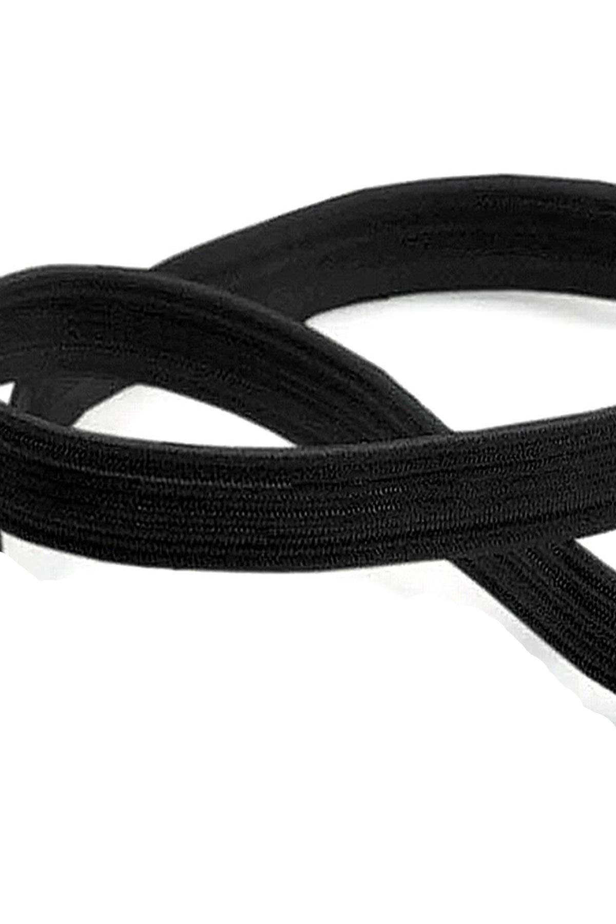 Siyah 12 mm 5 mt Dayanıklı Sert Yassı Elastik Şerit Lastik B-0104-S-12