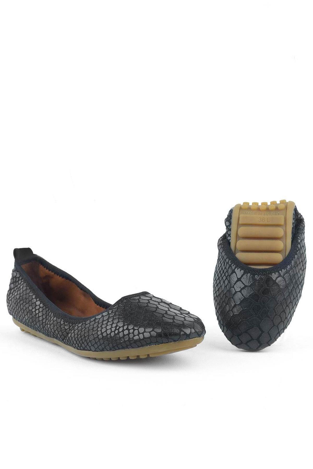 Black Patterned Women's Rollable Babettes Flat Shoes Flats KB01-YDS.35