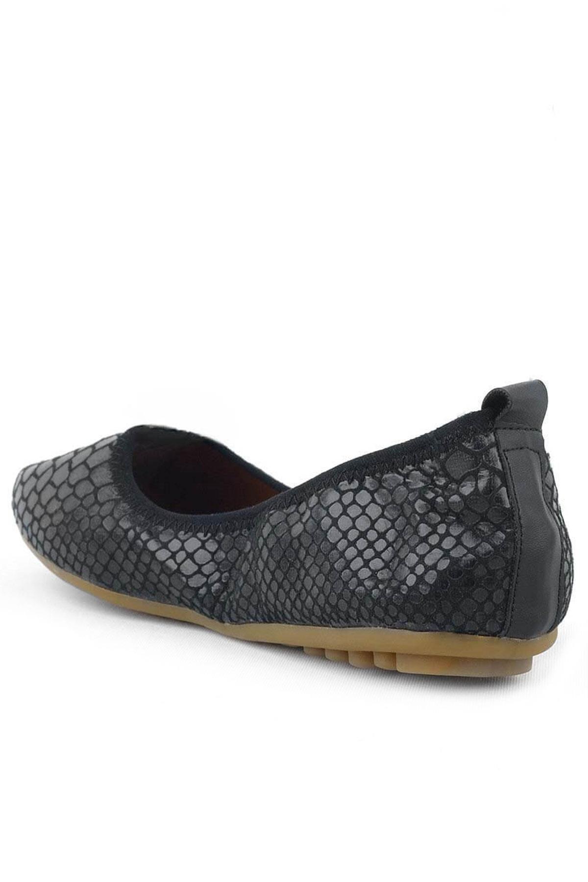 Black Patterned Women's Rollable Babettes Flat Shoes Flats KB01-YDS.35