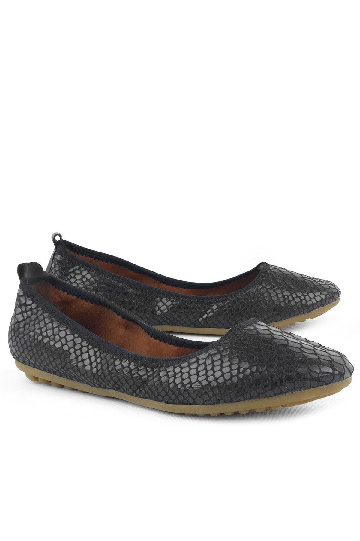 Black Patterned Women's Rollable Babettes Flat Shoes Flats KB01-YDS.35