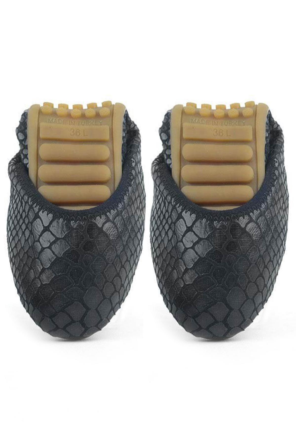 Black Patterned Women's Rollable Babettes Flat Shoes Flats KB01-YDS.35