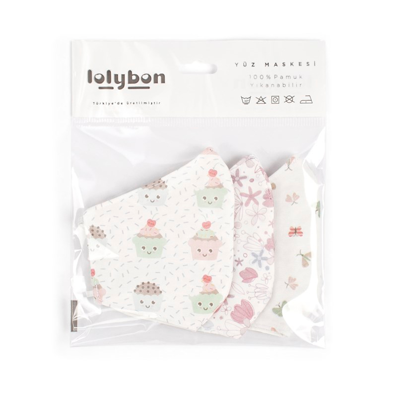3'lü Kız Çocuk Maske - Floral - Pembe - 3 - 8 yaş