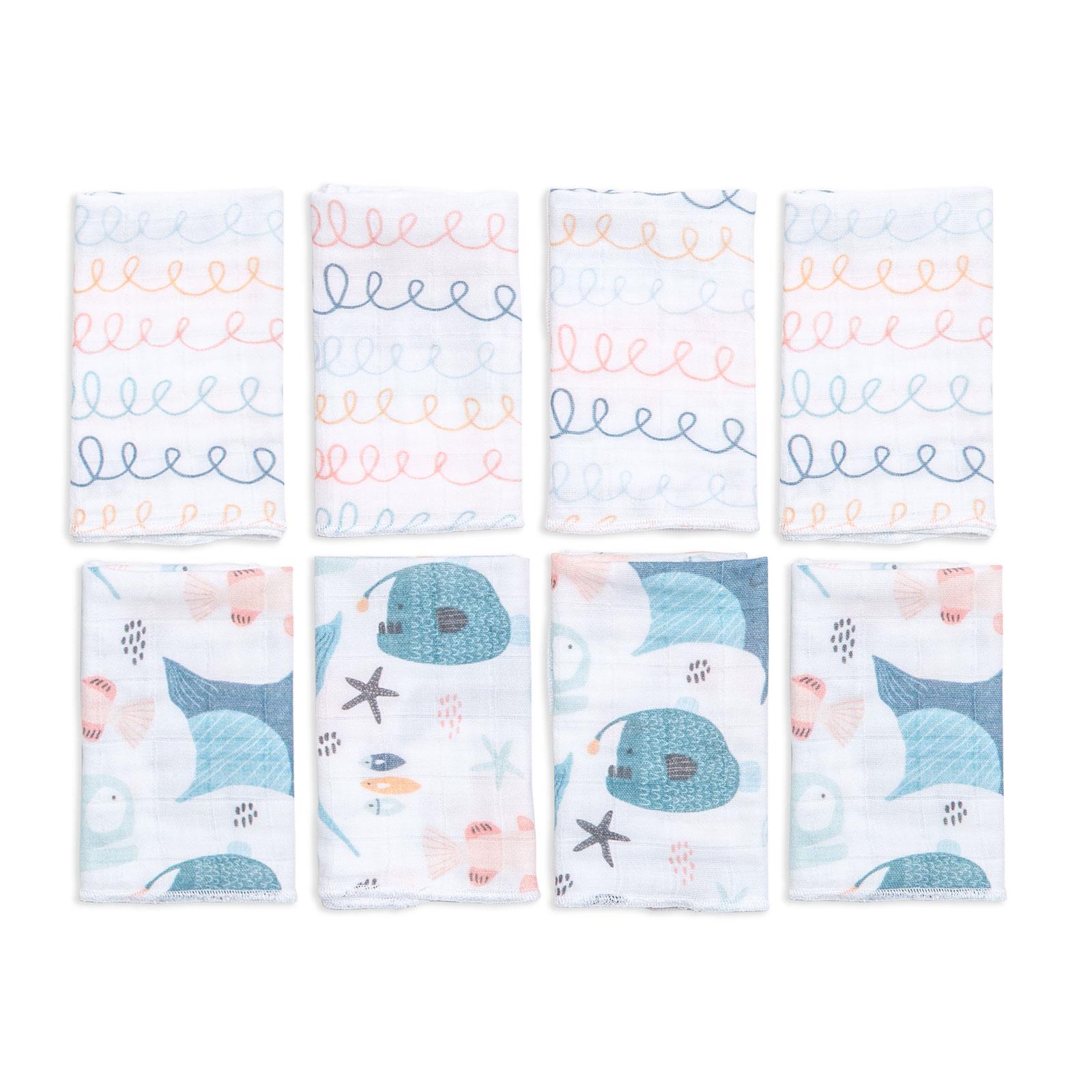 8'li Muslin Ağız Bezi - Atlantico - Mavi - 30 x 30 Cm