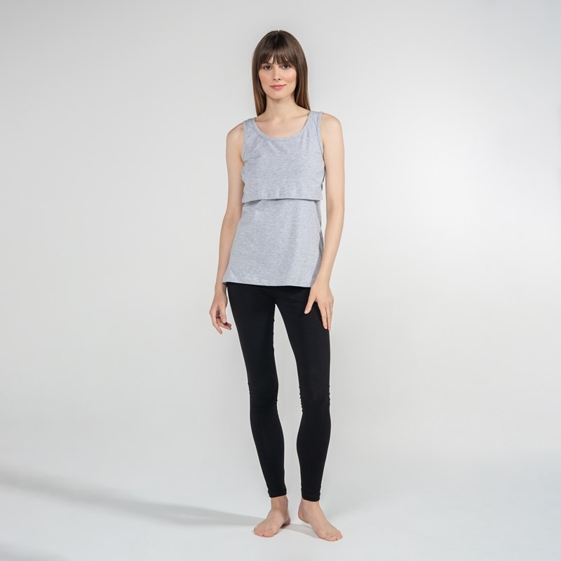 Basic Atlet Yaka - Emzirme T-Shirt - Gri
