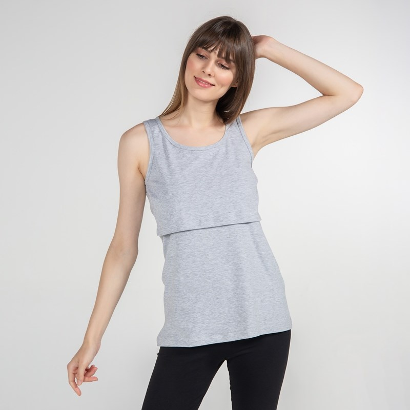 Basic Atlet Yaka - Emzirme T-Shirt - Gri