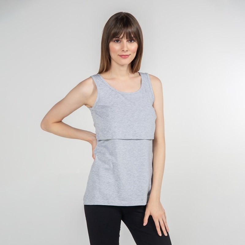 Basic Atlet Yaka - Emzirme T-Shirt - Gri