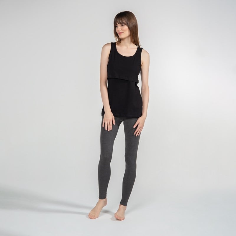 Basic Atlet Yaka - Emzirme T-Shirt - Siyah 