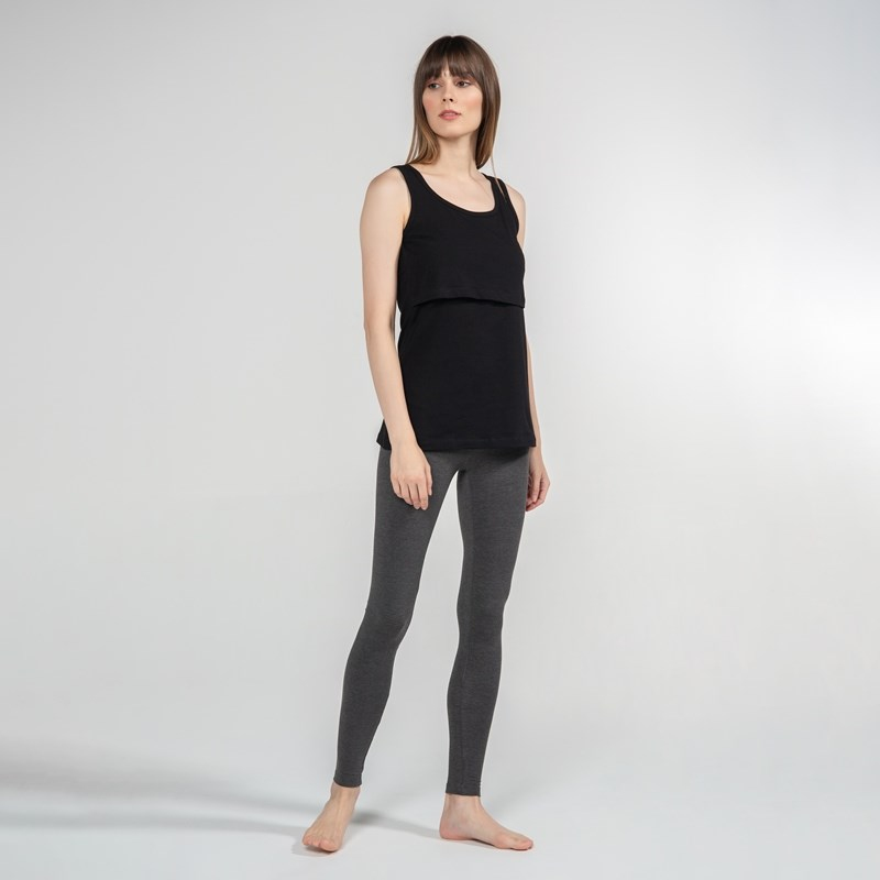 Basic Atlet Yaka - Emzirme T-Shirt - Siyah 