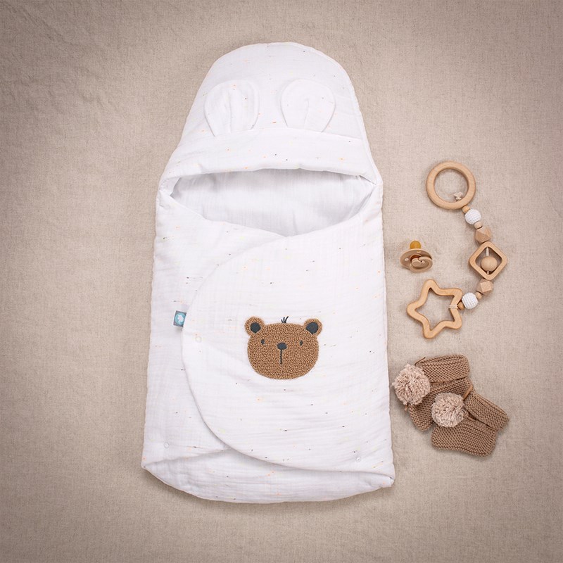 Bambu Muslin - Kundak - Teddy - Beyaz - 70 Cm