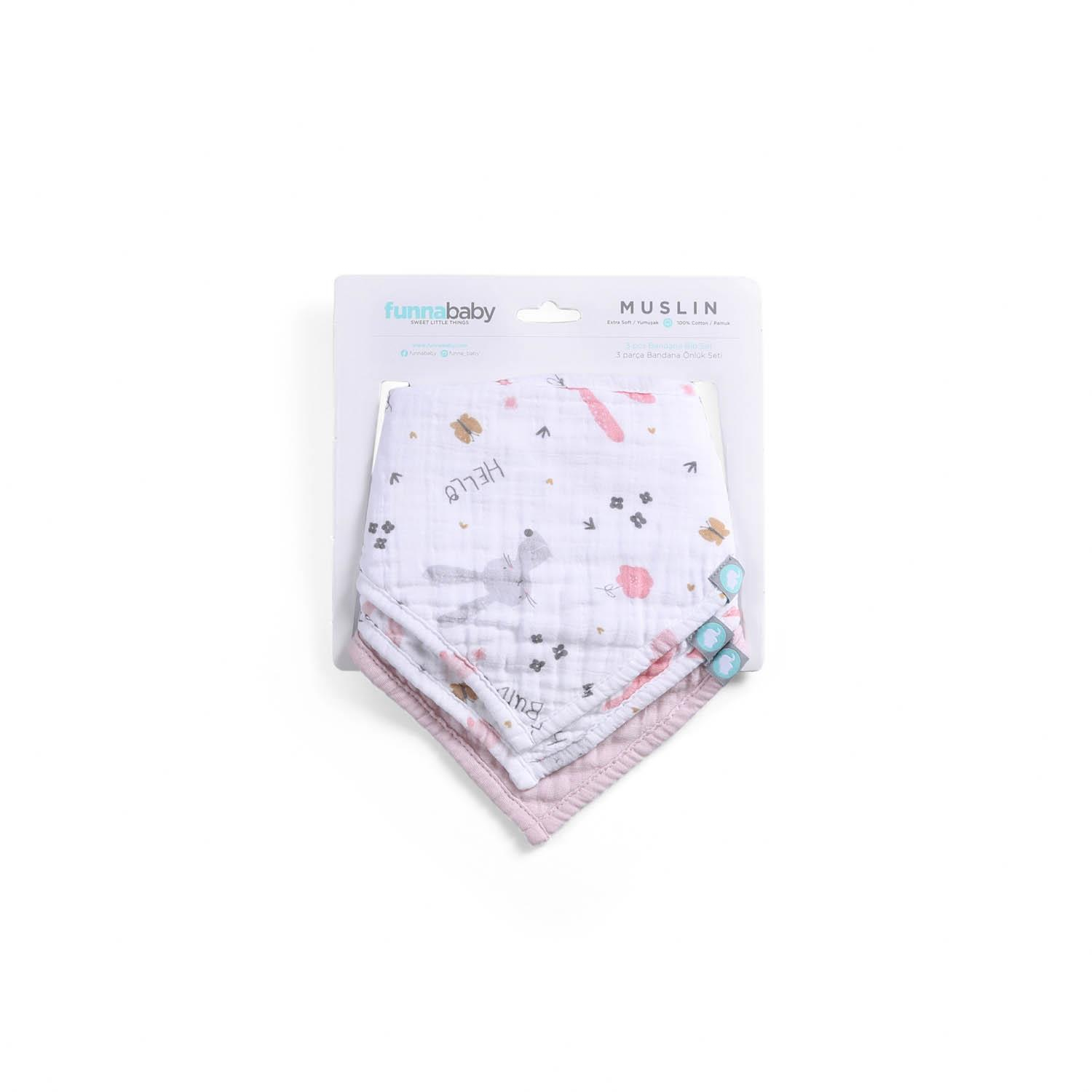 Bandana Seti / 3 parça - Rabbit - Pembe - 0-1 Yaş