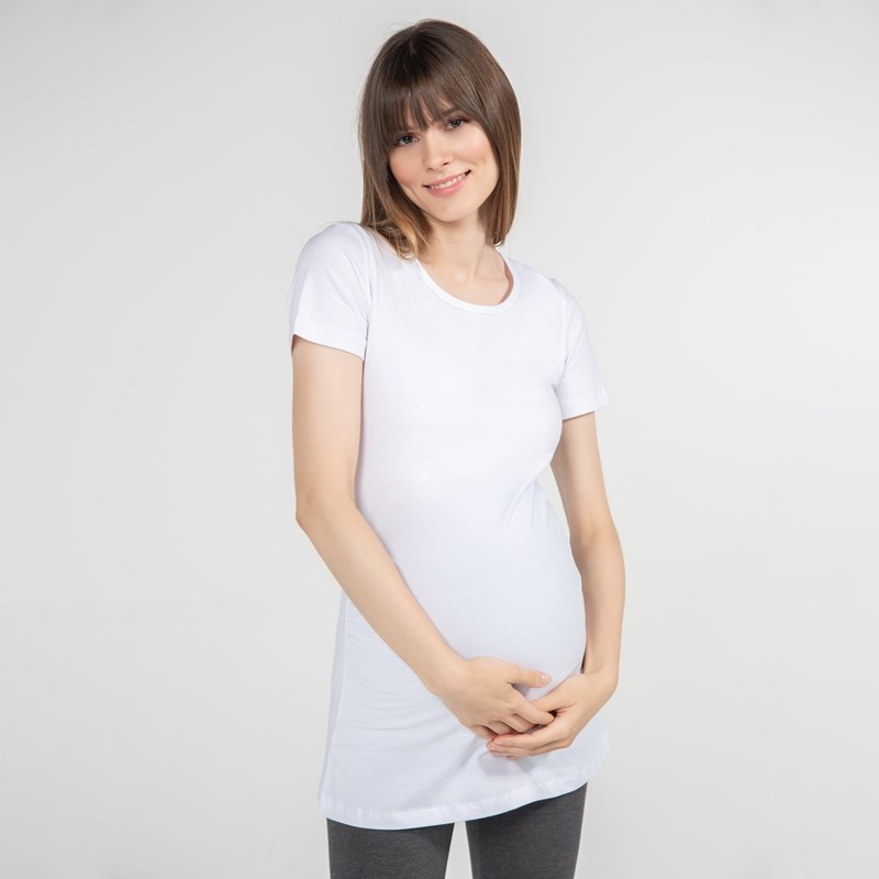 Basic Bisiklet Yaka - Hamile T-Shirt - Beyaz