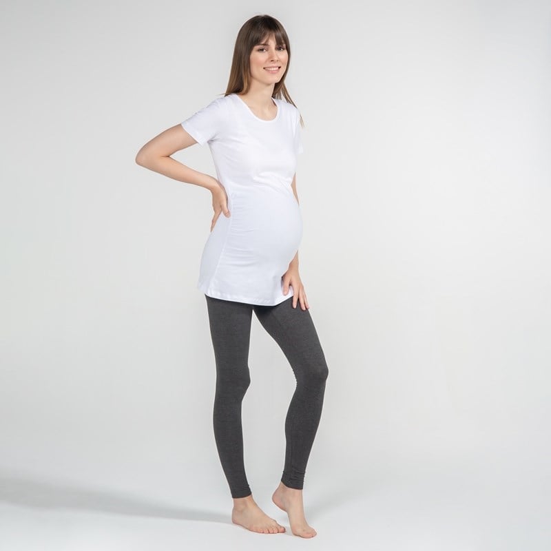 Basic Bisiklet Yaka - Hamile T-Shirt - Beyaz