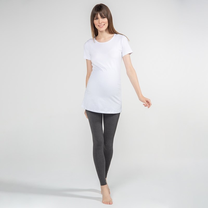 Basic Bisiklet Yaka - Hamile T-Shirt - Beyaz
