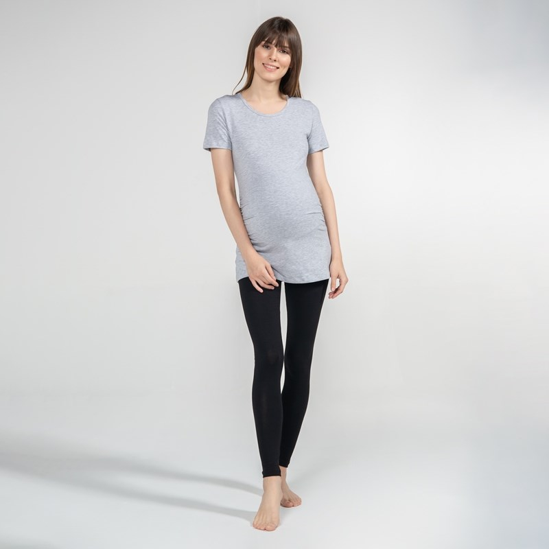 Basic Bisiklet Yaka - Hamile T-Shirt - Gri