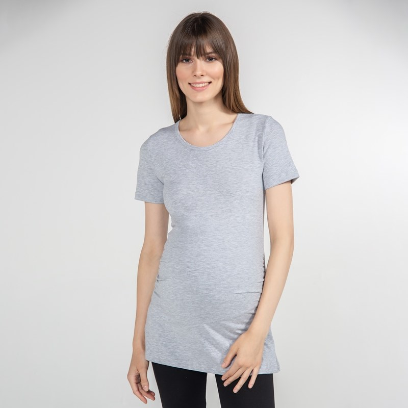 Basic Bisiklet Yaka - Hamile T-Shirt - Gri