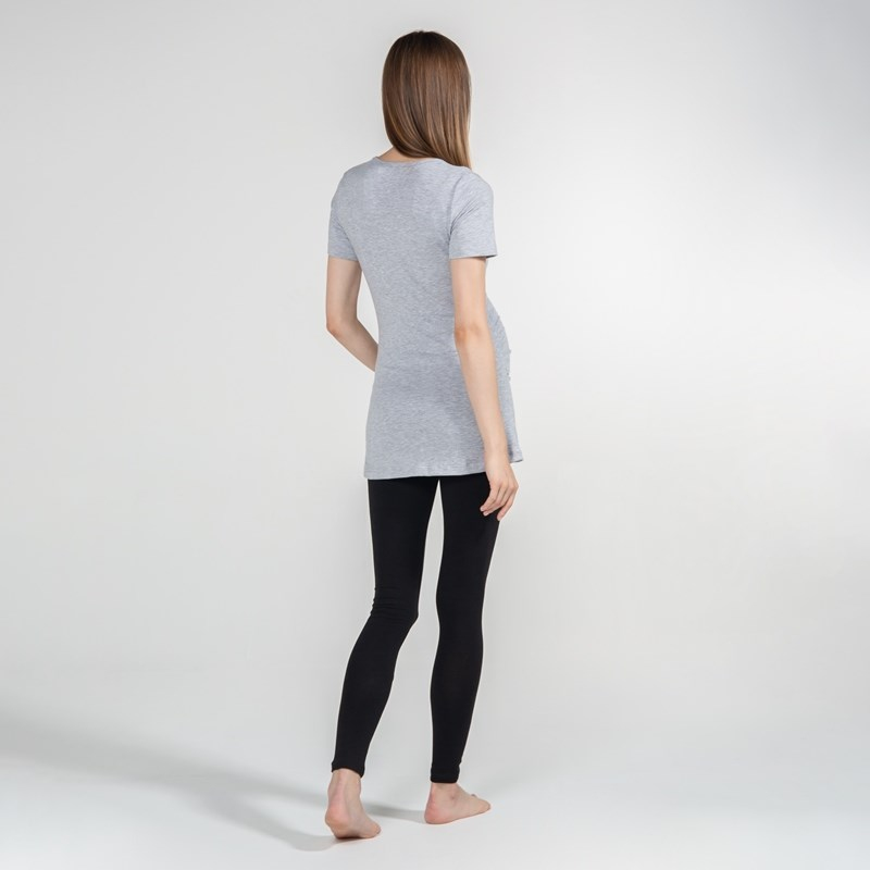 Basic Bisiklet Yaka - Hamile T-Shirt - Gri