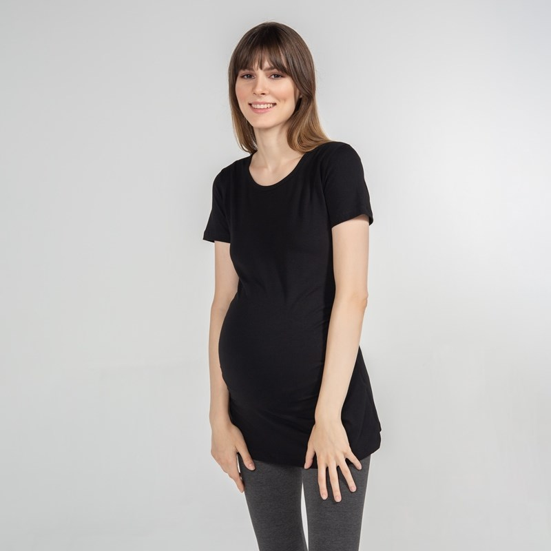 Basic Bisiklet Yaka - Hamile T-Shirt - Siyah 