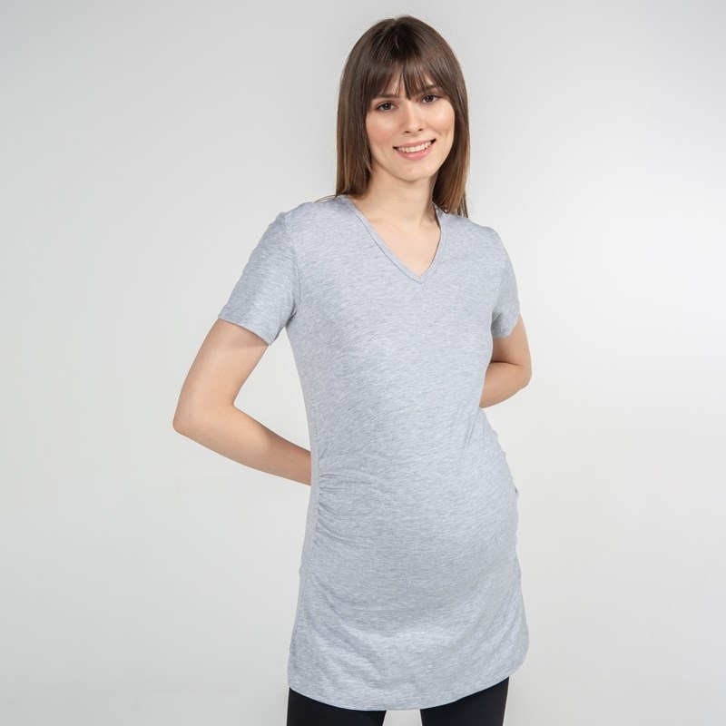 Basic V-Yaka - Hamile T-Shirt - Gri