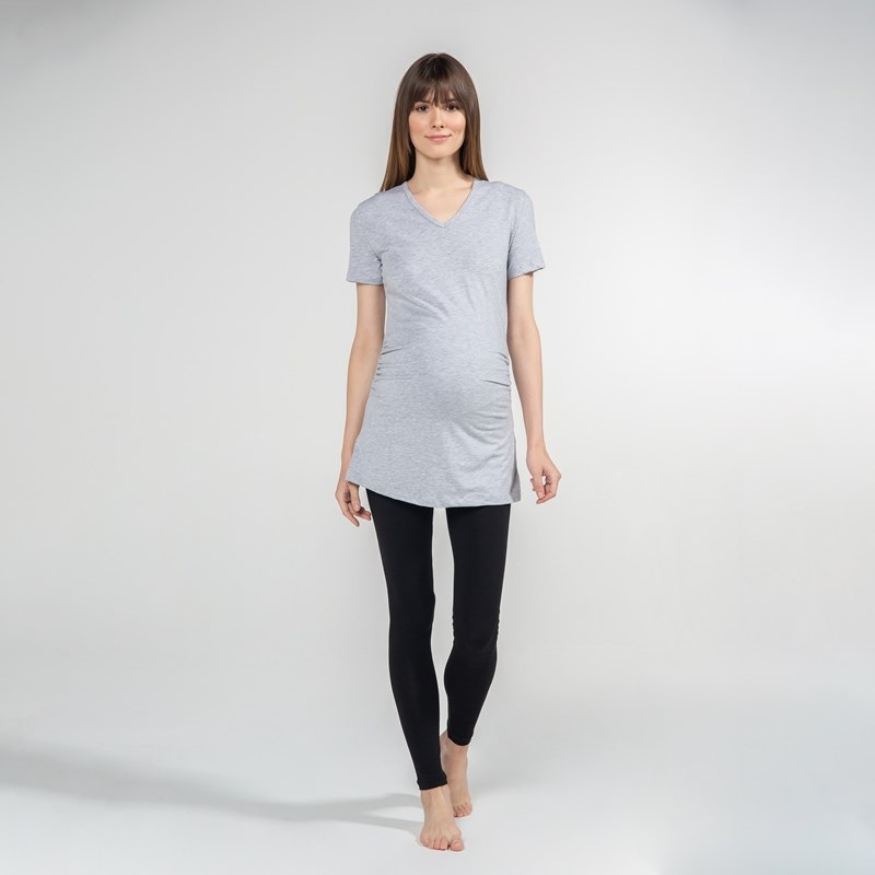 Basic V-Yaka - Hamile T-Shirt - Gri