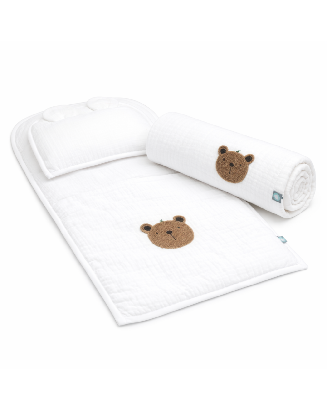 Bebek Altaçma Seti Müslin Teddy Beyaz 40 x 70 cm