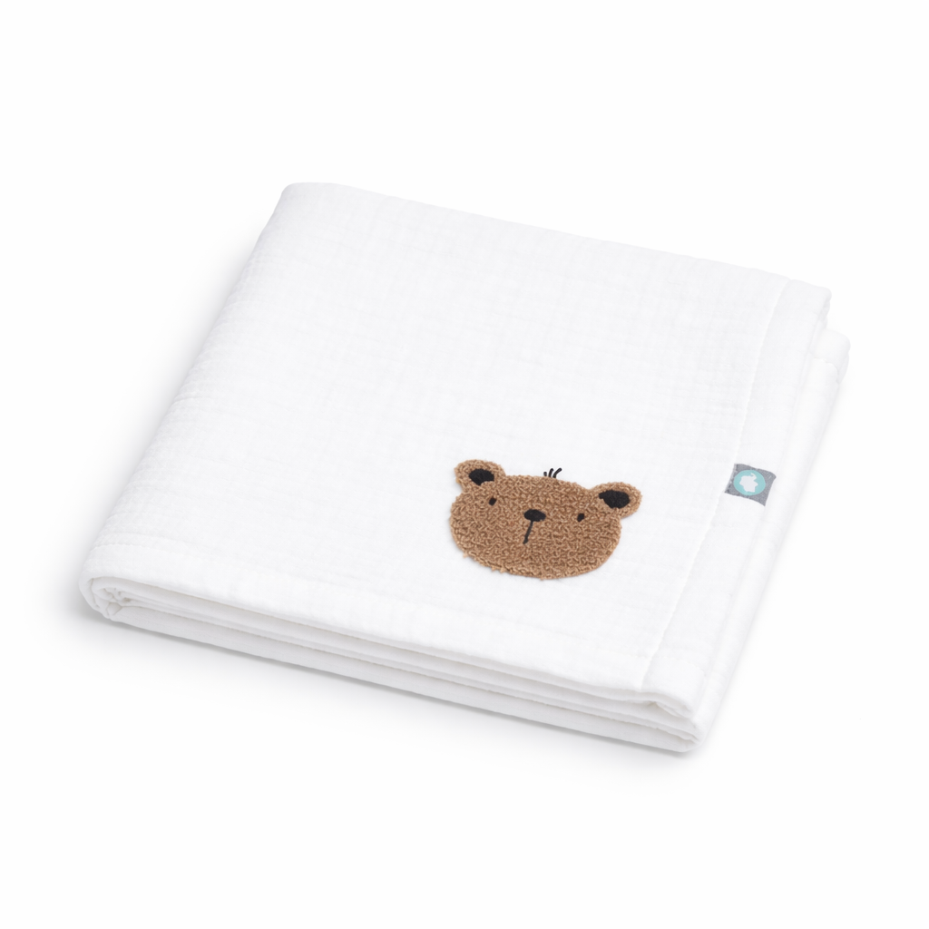 Bebek Battaniyesi Müslin Teddy Beyaz 120 x 120 cm