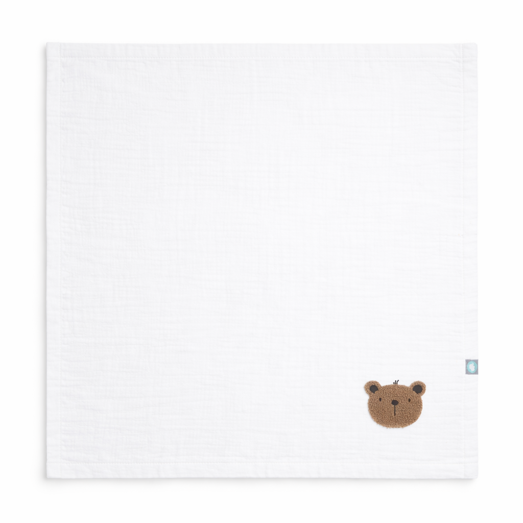 Bebek Battaniyesi Müslin Teddy Beyaz 120 x 120 cm