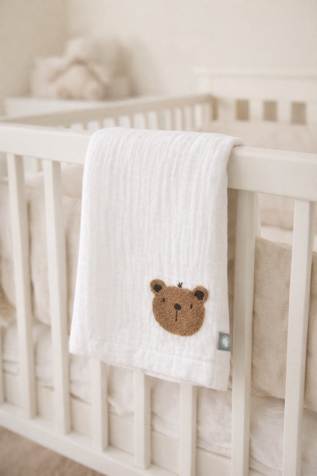 Bebek Battaniyesi Müslin Teddy Beyaz 120 x 120 cm