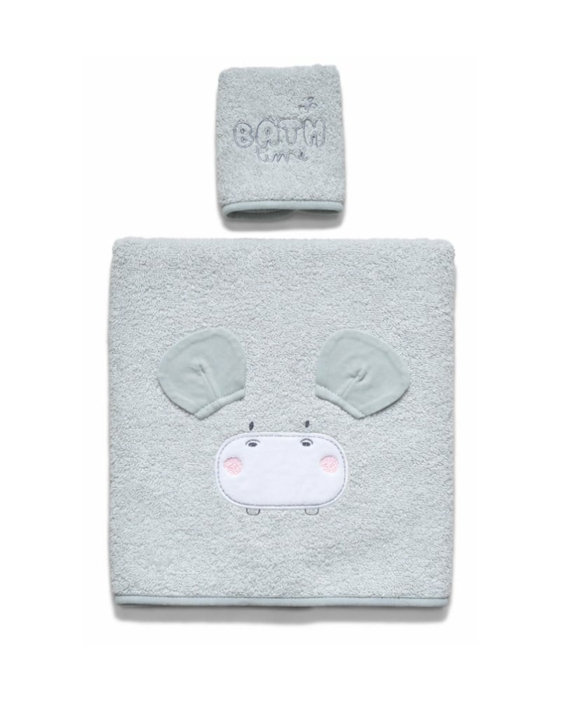 Bebek Havlu Seti 2'li Bath Time Gri 70 x 120 cm