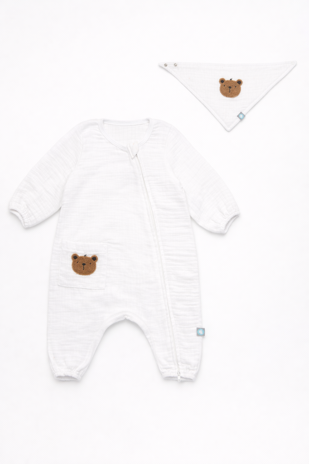 Bebek Tulum Seti Müslin 2'li Teddy Beyaz