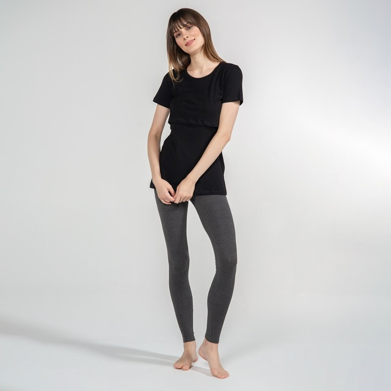 Basic Bisiklet Yaka - Emzirme T-Shirt - Siyah 