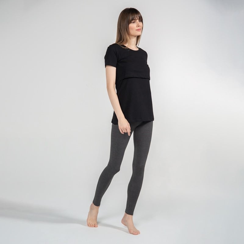 Basic Bisiklet Yaka - Emzirme T-Shirt - Siyah 
