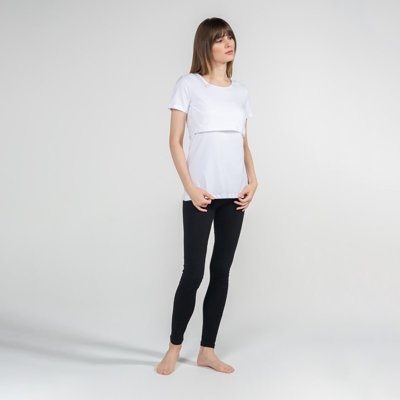 Basic Bisiklet Yaka - Emzirme T-Shirt - Beyaz
