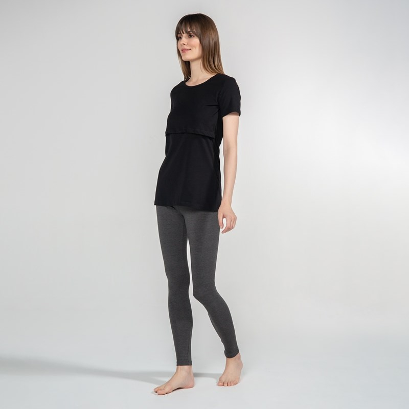 Basic Bisiklet Yaka - Emzirme T-Shirt - Siyah 