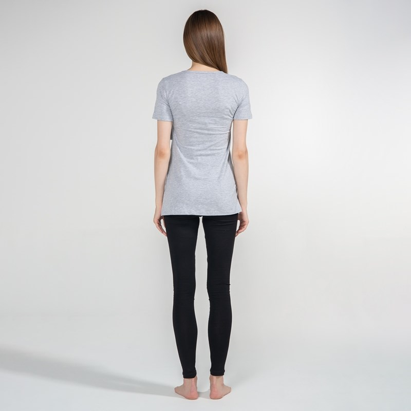 Basic Bisiklet Yaka - Emzirme T-Shirt - Gri