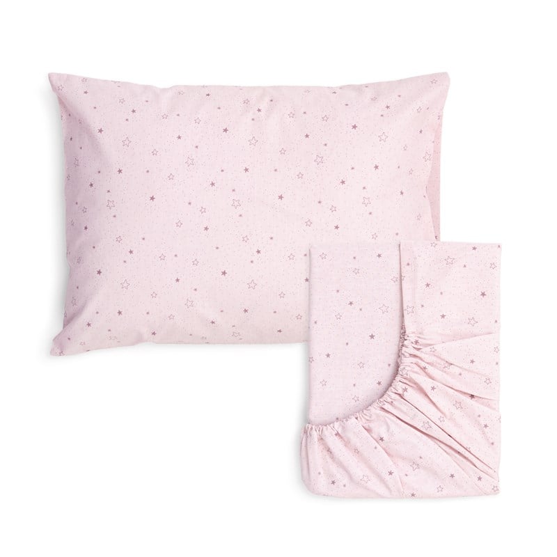 Çarşaf & Yastık Kılıfı Seti - Yıldızlı - Pembe - 60 x 120 Cm