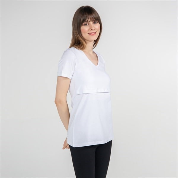Emzirme T-Shirt V Yaka Nora Beyaz