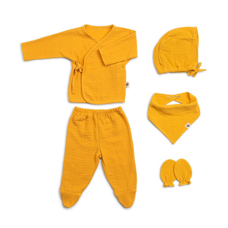 Muslin Yenidoğan Seti - 5 parça - Marigold - Hardal - 0/3 Ay