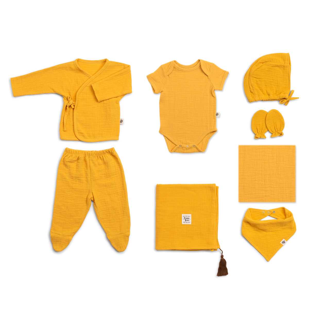 Muslin Newborn Set - 8 pieces - Marigold - Yellow - 0 /3 Months