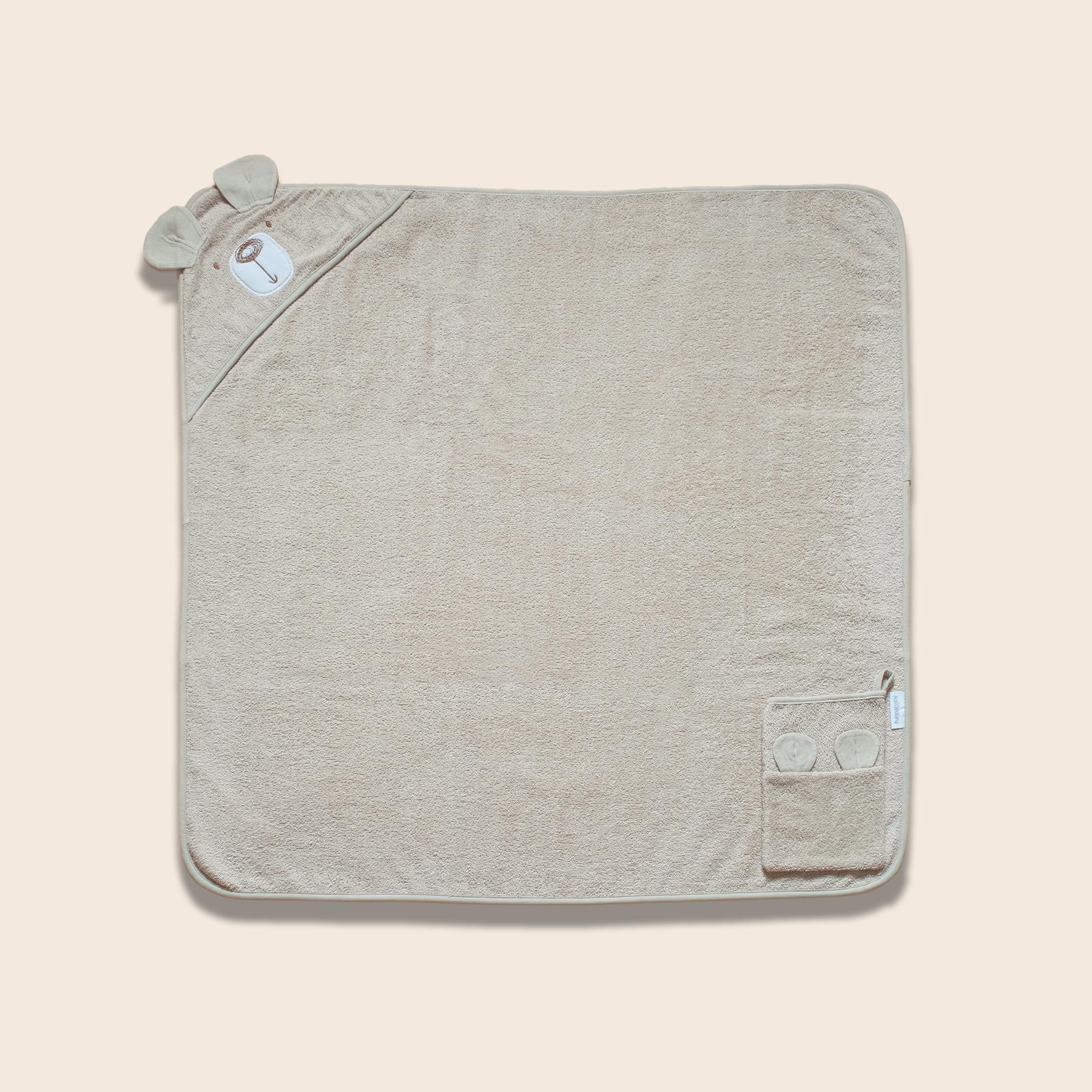 Üçgen Başlıklı Havlu + Kese - Bath Time - Bej - 90 X 90 Cm