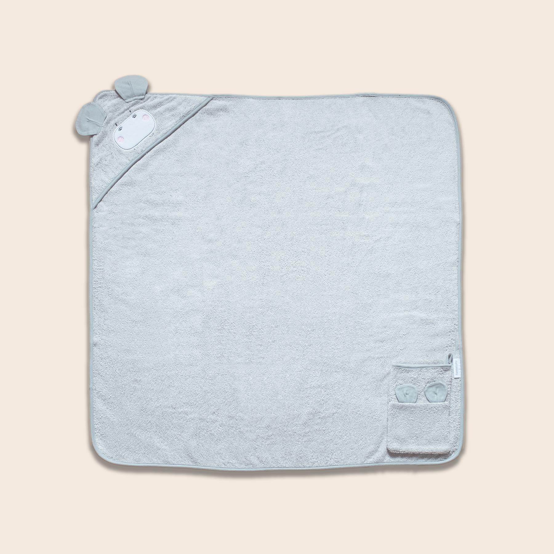Üçgen Başlıklı Havlu + Kese - Bath Time - Gri - 90 X 90 Cm